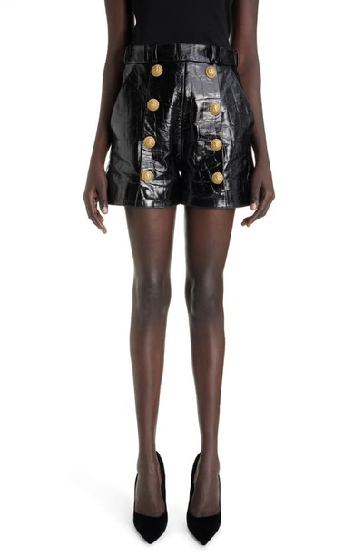 Balmain Button-embellished Leather Shorts In Black