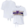 WEAR BY ERIN ANDREWS WEAR BY ERIN ANDREWS WHITE WASHINGTON HUSKIES STRIPED FRONT KNOT CROPPED T-SHIRT