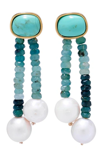 Lizzie Fortunato Alvar Turquoise & Pearl Drop Earrings