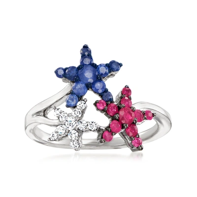 Ross-simons Sapphire And . Ruby Star Ring With Diamond Accents In Sterling Silver In Purple
