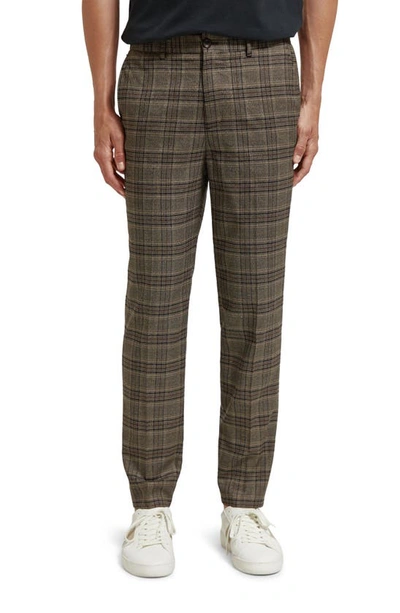 Scotch & Soda Houndstooth Check Trouser Tapered Fit In Light Brown