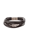 Eye Candy La Men's Jayden Titanium & Faux Leather Feather Charm Bracelet In Black