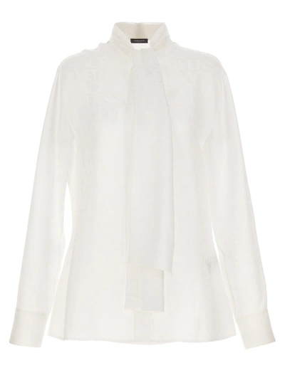Versace Shirt With Flake And Allover Logo In White