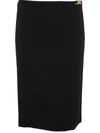 Versace Black Midi Skirt With Side Slit In Stretch Wool Woman In Black