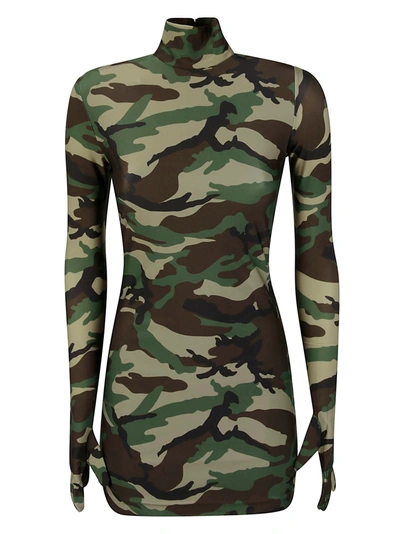 Vetements Camouflage Mini Dress With Gloves In Khaki