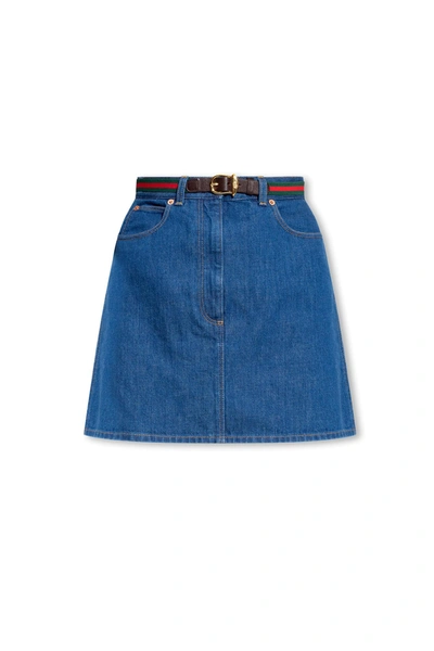 Gucci Belted Denim Mini Skirt In Default Title