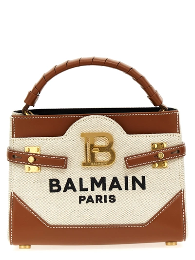 Balmain B-buzz 23 Canvas And Leather Bag In Beige