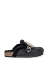 Jw Anderson Shearling Mules In Black Bracel Silver