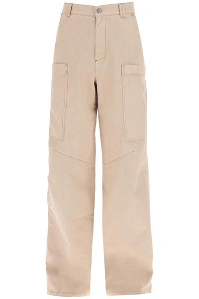 Palm Angels Cotton Cargo Trousers In Beige Black (beige)