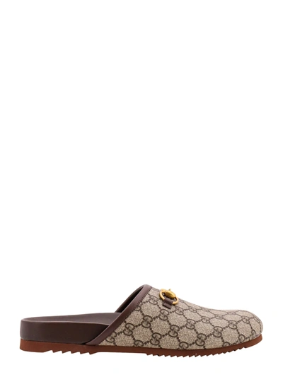 Gucci Gg Supreme Horsebit Slippers In Beige,ebony