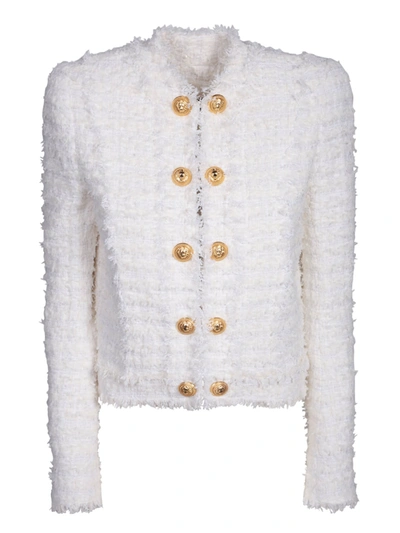 Balmain Bouclé Tweed Double-buttoned Jacket - Women's - Polyamide/cotton/acrylic/metal In White