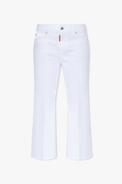 Dsquared2 High Rise Cotton Denim Flared Jeans In White