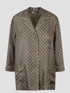 Gucci Gg Supreme Oversized Silk Shirt In Nude & Neutrals