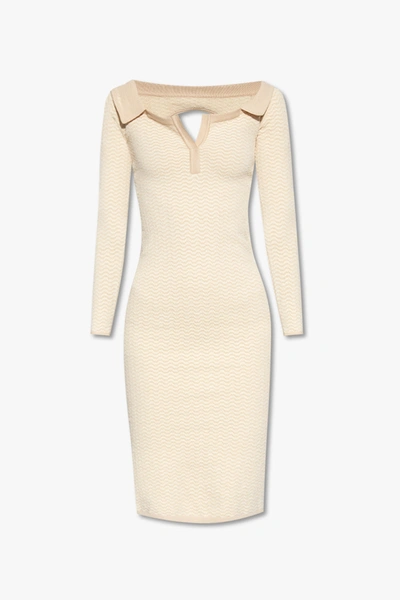 Jacquemus Off-shoulder Knitted Dress In White