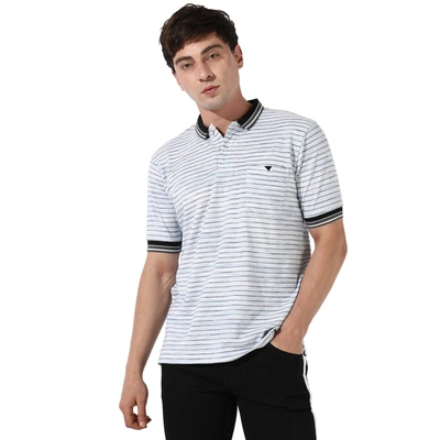 Campus Sutra Striped Polo T-shirt In Grey