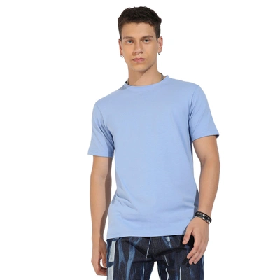 Campus Sutra Regular Fit Solid T-shirt In Blue