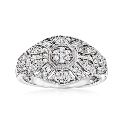 Ross-simons Diamond Vintage-inspired Milgrain Ring In Sterling Silver In White