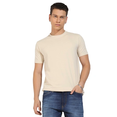 Campus Sutra Basic Solid T-shirt In Beige