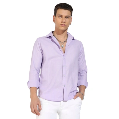 Campus Sutra Self-design Striped Shirt In Purple