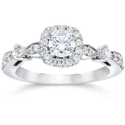Pompeii3 Verona 1ct Cushion Halo Diamond & Blue Sapphire Engagement Ring 14k White Gold In Multi
