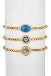 Eye Candy La Harper Titanium Cz 3pc Hamsa Stretch Bracelet Set In Gold
