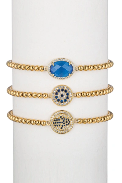Eye Candy La Harper Titanium Cz 3pc Hamsa Stretch Bracelet Set In Gold