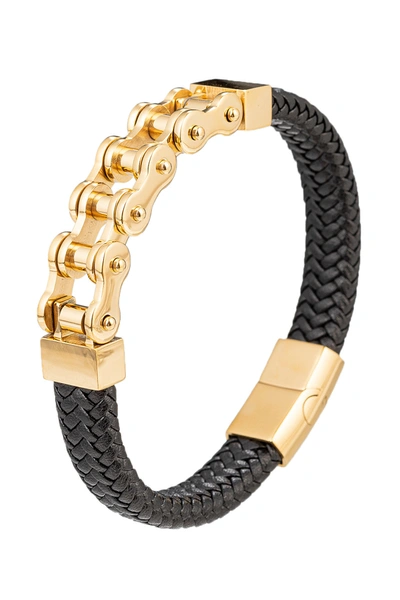 Eye Candy La Men's Luxe Luca Bicycle Chain Titanium & Leather Bracelet In Neutral