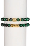 Eye Candy La Alloy Tiger Eye Buddha Set Bracelet In Green
