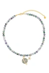 Eye Candy La Cz Saturn Star Agate Necklace In Grey
