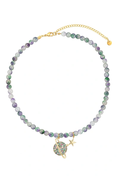 Eye Candy La Cz Saturn Star Agate Necklace In Grey