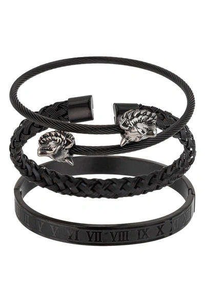 Eye Candy La Premium Collection Titanium Leo 3pc Stretch Bracelet Set In Black
