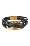 Eye Candy La Men's Luxe Zach Goldtone Titanium & Leather Layered Bracelet In Black