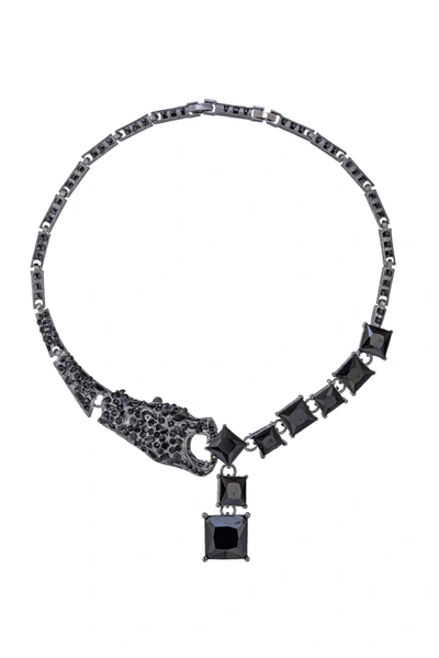 Eye Candy La Crystal Leopard Statement Necklace In Black