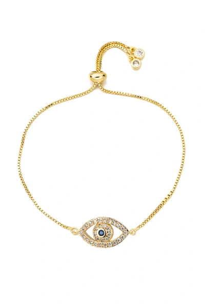 Eye Candy La Luxe Collection 18k Plated Cz Evil Eye Bolo Bracelet In Gold