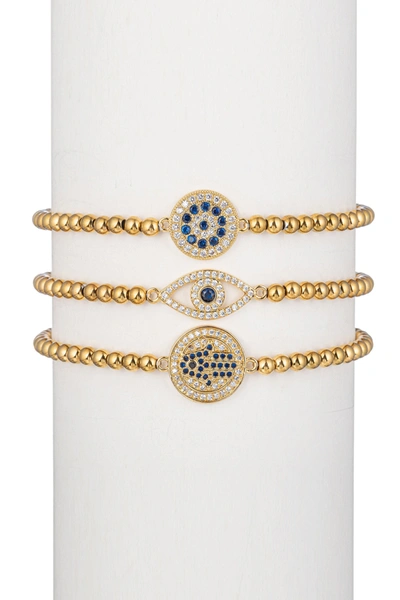 Eye Candy La Luca Titanium Cz 3pc Stretch Bracelet Set In Gold