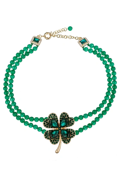 Eye Candy La The Luxe Collection Clover Beaded Necklace In Green