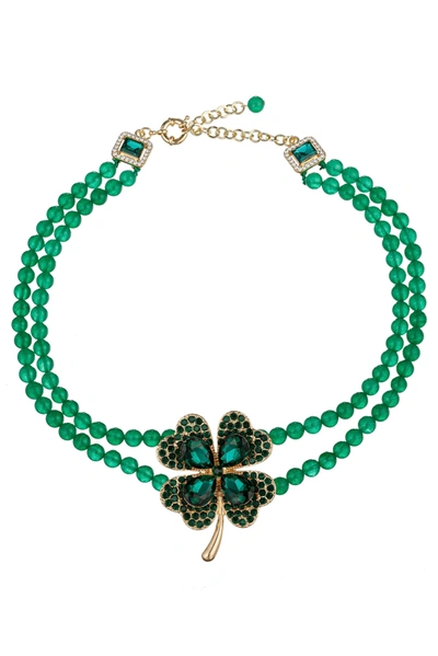 Eye Candy La Green Clover Statement Beaded Necklace
