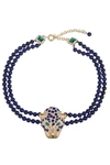 Eye Candy La Zoe Blue Leopard Agate Beaded Necklace In Blue