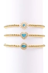 Eye Candy La Luxe Titanium Cz Beaded Stretch Bracelet Set In Gold