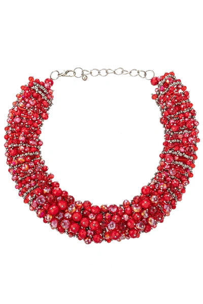 Eye Candy La Glass Crystal Hazel Ruby Collar Necklace In Red