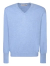 Ballantyne Blue Cashmere V-neck Jumper In Blue