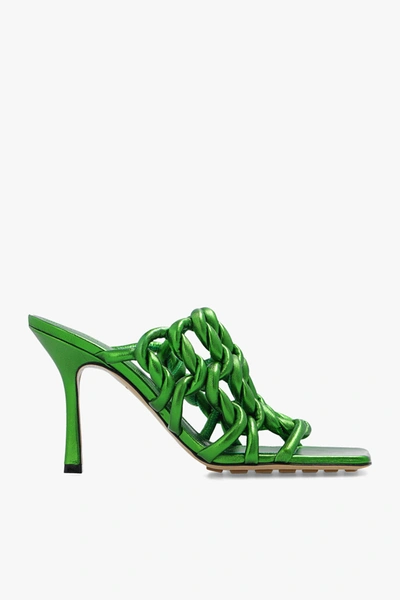 Bottega Veneta Reflection Metallic Weave Mule Sandals In Green