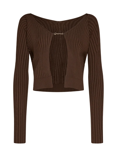 Jacquemus Ribbed-knit Cardigan In Dark Brown