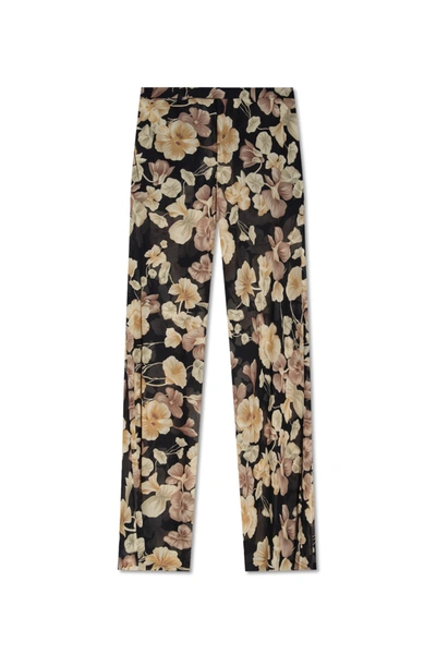 Saint Laurent Floral-print Flared Trousers In Noir Beige