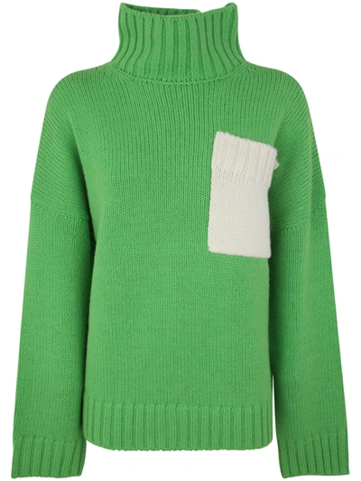 Jw Anderson Knitted Patch-pocket Jumper In Bright Green