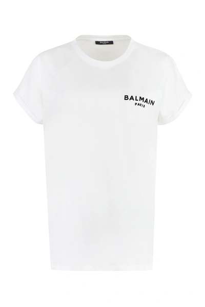 Balmain T-shirt With Flocked Logo Print In White