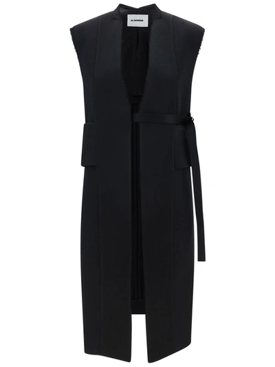 Jil Sander Two-material Long Waistcoat In Black