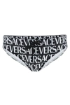 Versace Logo Print Swim Briefs In White, Black