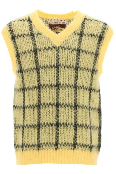 MARNI BRUSHED MOHAIR VEST WITH CHECK MOTIF