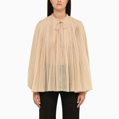 Chloé Pleated Wool-gauze Blouse In Brown